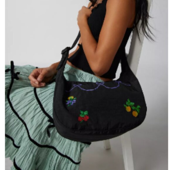 BAGGU Handbags - BAGGU Black Crossbody Bag with Colorful Embroidery